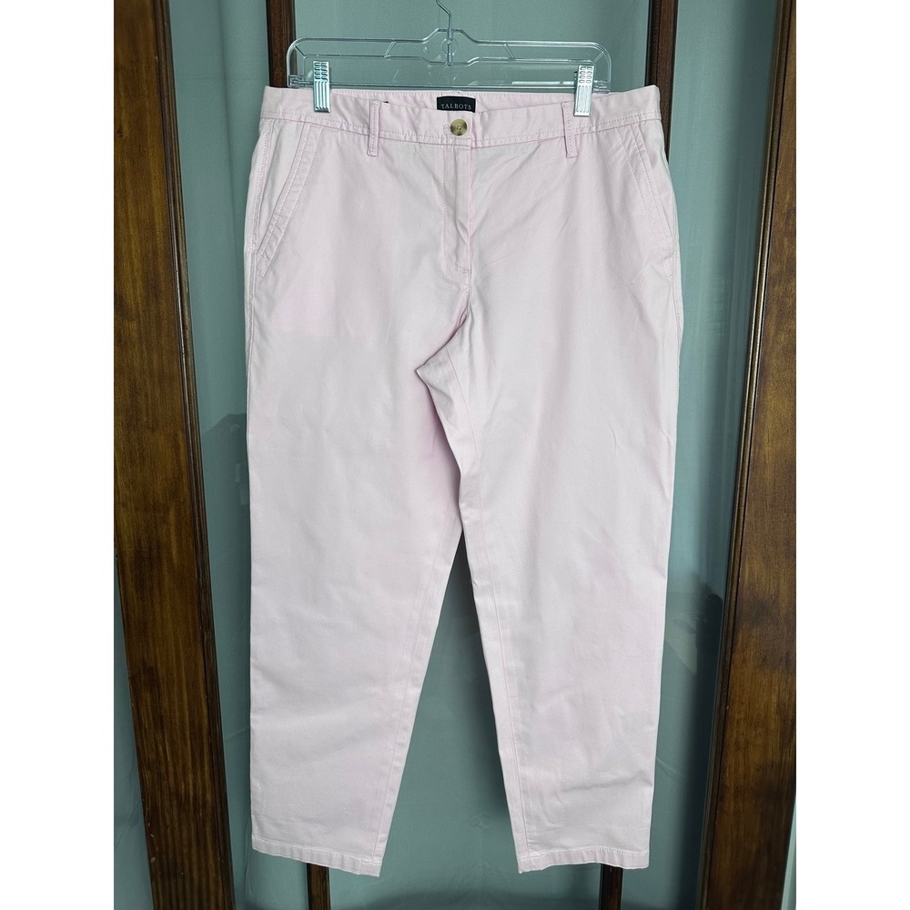 Talbots Relaxed Chino Pants Women's 10 Pink Button Front Pockets Solid Preppy - Picture 1 of 8